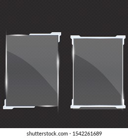 Glass geometric shape on a transparent background. Glass banners for advertising, different types.