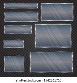 Glass geometric shape on a transparent background. Glass banners for advertising, different types.