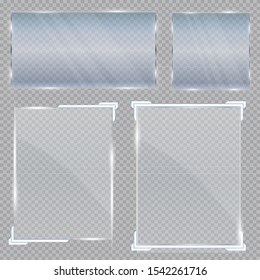 Glass geometric shape on a transparent background. Glass banners for advertising, different types.