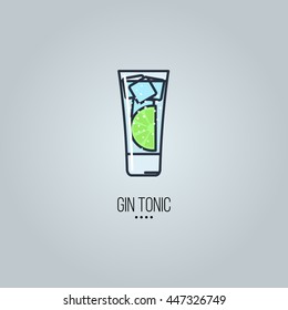 glass of gin tonic cocktail vector icon