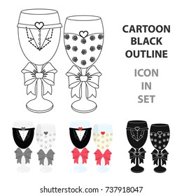 Glass glasses in the clothes of the bride and groom.Wedding single icon in cartoon style vector symbol stock illustration.