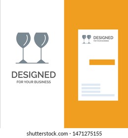 Glass, Glasses, Drink, Hotel Grey Logo Design and Business Card Template. Vector Icon Template background