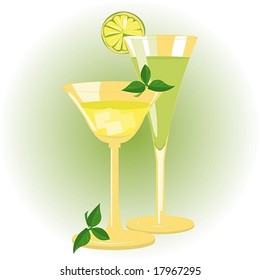 Glass glasses with drinks and fruit