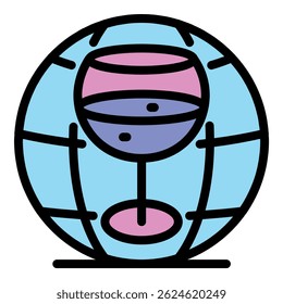 Glass and globe icon. Outline glass and globe vector icon color flat isolated