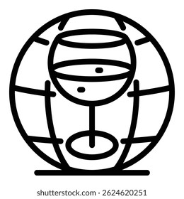 Glass and globe icon. Outline glass and globe vector icon for web design isolated on white background