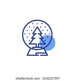 Glass globe with snow and fir tree. Pixel perfect, editable stroke vector icon