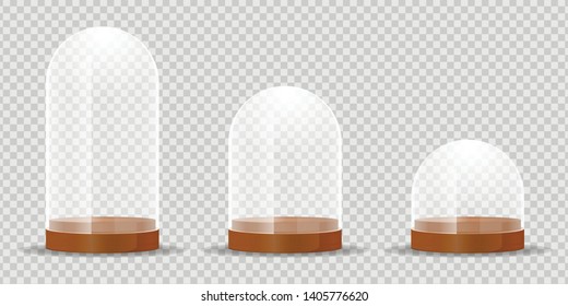 Glass Globe Tall Half Sphere Wood Trio Set