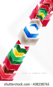 Glass glossy arrow motion background. Vector web brochure, internet flyer, wallpaper or cover poster design.