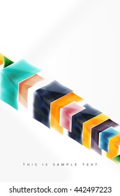Glass glossy arrow motion background. Vector web brochure, internet flyer, wallpaper or cover poster design.