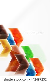 Fondo de movimiento de flecha brillante de vidrio. Folleto de vectores web, volante de Internet, papel pintado o diseño de carteles de portada.