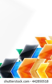 Fondo de movimiento de flecha brillante de vidrio. Folleto de vectores web, volante de Internet, papel pintado o diseño de carteles de portada.