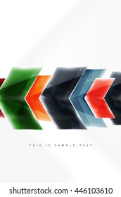 Fondo de movimiento de flecha brillante de vidrio. Folleto de vectores web, volante de Internet, papel pintado o diseño de carteles de portada.