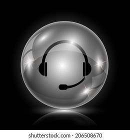 Glass glossy icon on black background. EPS10 vector.