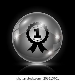 Glass glossy icon on black background. EPS10 vector.