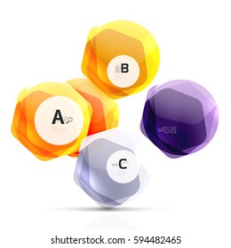 Glass glossy shiny hexagon web elements, futuristic abstract concept