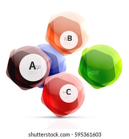 Glass glossy shiny hexagon web elements, futuristic abstract concept