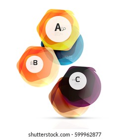 Glass glossy shiny hexagon web elements, futuristic abstract concept