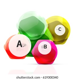 Glass glossy shiny hexagon web elements, futuristic abstract concept