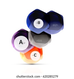 Glass glossy shiny hexagon web elements, futuristic abstract concept