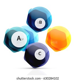 Glass glossy shiny hexagon web elements, futuristic abstract concept