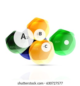 Glass glossy shiny hexagon web elements, futuristic abstract concept