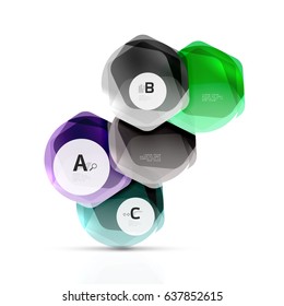 Glass glossy shiny hexagon web elements, futuristic abstract concept