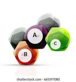 Glass glossy shiny hexagon web elements, futuristic abstract concept