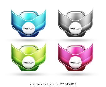 Glass glossy shiny hexagon web elements, futuristic abstract concept. Hi-tech futuristic icons