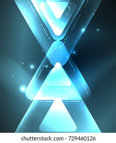 Glass glowing bright triangles on dark space design abstract background. Vector illustration