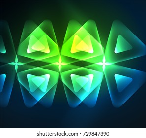 Glass glowing bright triangles on dark space design abstract background. Vector illustration