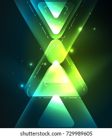 Glass glowing bright triangles on dark space design abstract background. Vector illustration