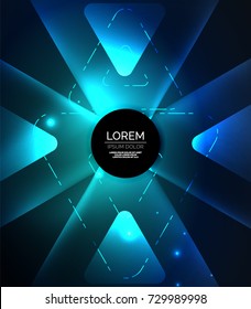 Glass glowing bright triangles on dark space design abstract background. Vector illustration