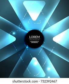 Glass glowing bright triangles on dark space design abstract background. Vector illustration