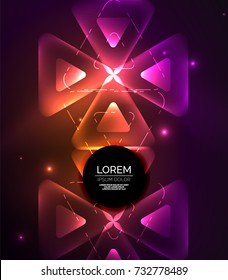 Glass glowing bright triangles on dark space design abstract background. Vector illustration