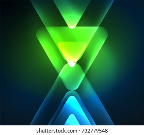 Glass glowing bright triangles on dark space design abstract background. Vector illustration
