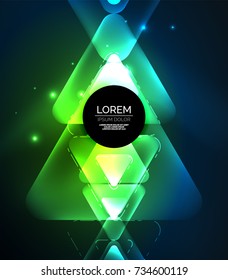 Glass glowing bright triangles on dark space design abstract background. Vector illustration