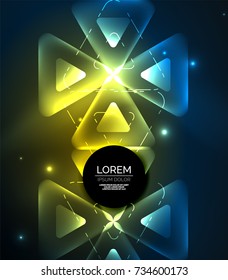 Glass glowing bright triangles on dark space design abstract background. Vector illustration