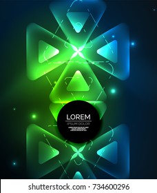 Glass glowing bright triangles on dark space design abstract background. Vector illustration