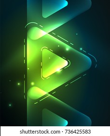 Glass glowing bright triangles on dark space design abstract background. Vector illustration