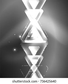 Glass glowing bright triangles on dark space design abstract background. Vector illustration