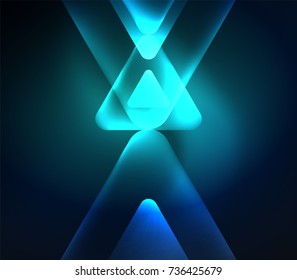 Glass glowing bright triangles on dark space design abstract background. Vector illustration