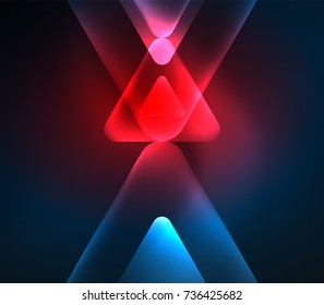 Glas leuchtende helle Dreiecke auf dunklem, abstraktem Hintergrund. Vektorgrafik