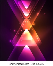 Glass glowing bright triangles on dark space design abstract background. Vector illustration