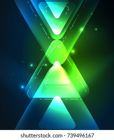 Triángulos brillantes de vidrio sobre el fondo abstracto del diseño del espacio oscuro. Ilustración del vector