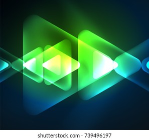 Glass glowing bright triangles on dark space design abstract background. Vector illustration
