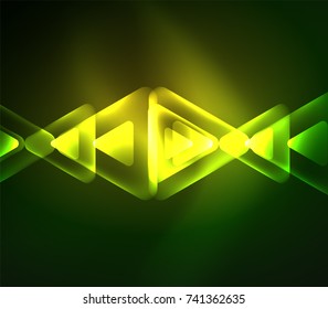 Glas leuchtende helle Dreiecke auf dunklem, abstraktem Hintergrund. Vektorgrafik