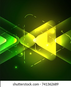 Glass glowing bright triangles on dark space design abstract background. Vector illustration