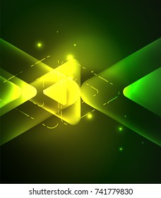 Glass glowing bright triangles on dark space design abstract background. Vector illustration