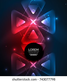 Glass glowing bright triangles on dark space design abstract background. Vector illustration