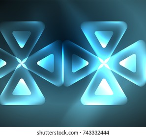Glass glowing bright triangles on dark space design abstract background. Vector illustration
